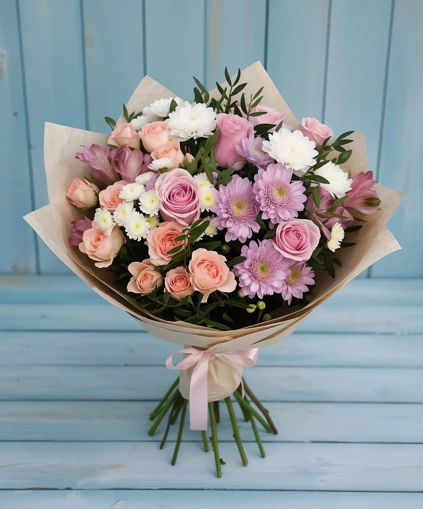 Букет цветов из: Хризантемы, Розы и Альстромерии в Сандово