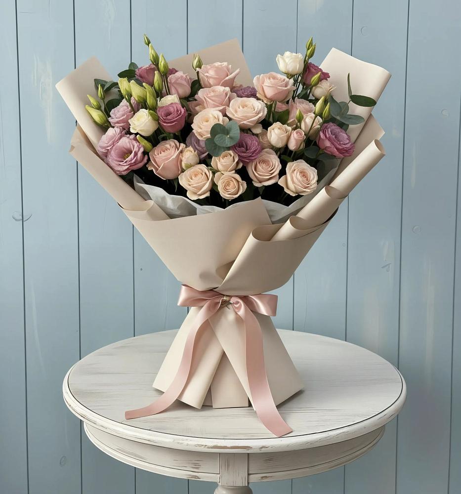 Букет цветов из: Розы и Лизиантусы в Сандово