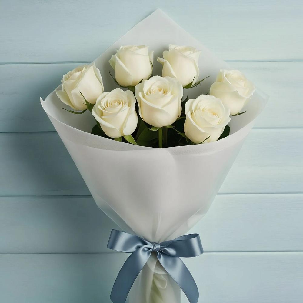 Букет 7 Белых роз Эдлесс Лав в Сандово