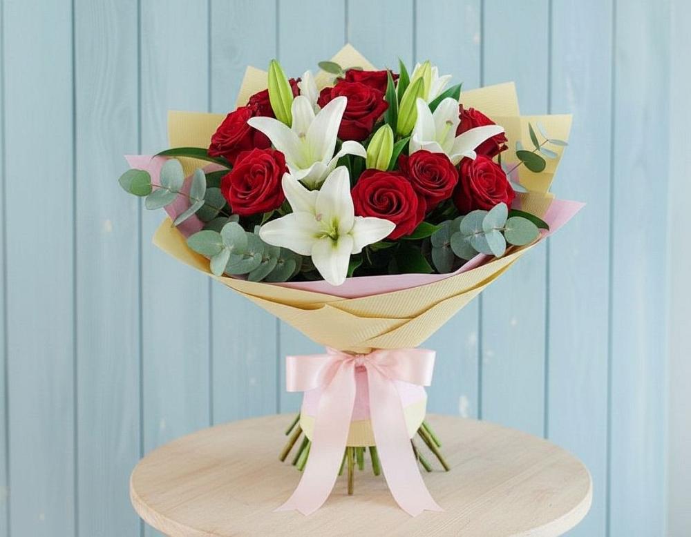 Букет цветов из: Лилии и Розы в Сандово
